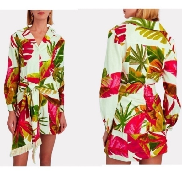 FARM Rio Spring Forest Floral Front Wrap Long Sleeve Shirt Mini Dress NEW Small - Picture 3 of 15